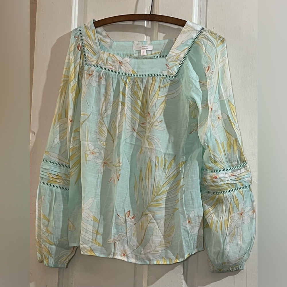 LC Lauren Conrad Women Blue Floral Long Sleeve Top Blouse Pre Owned Small